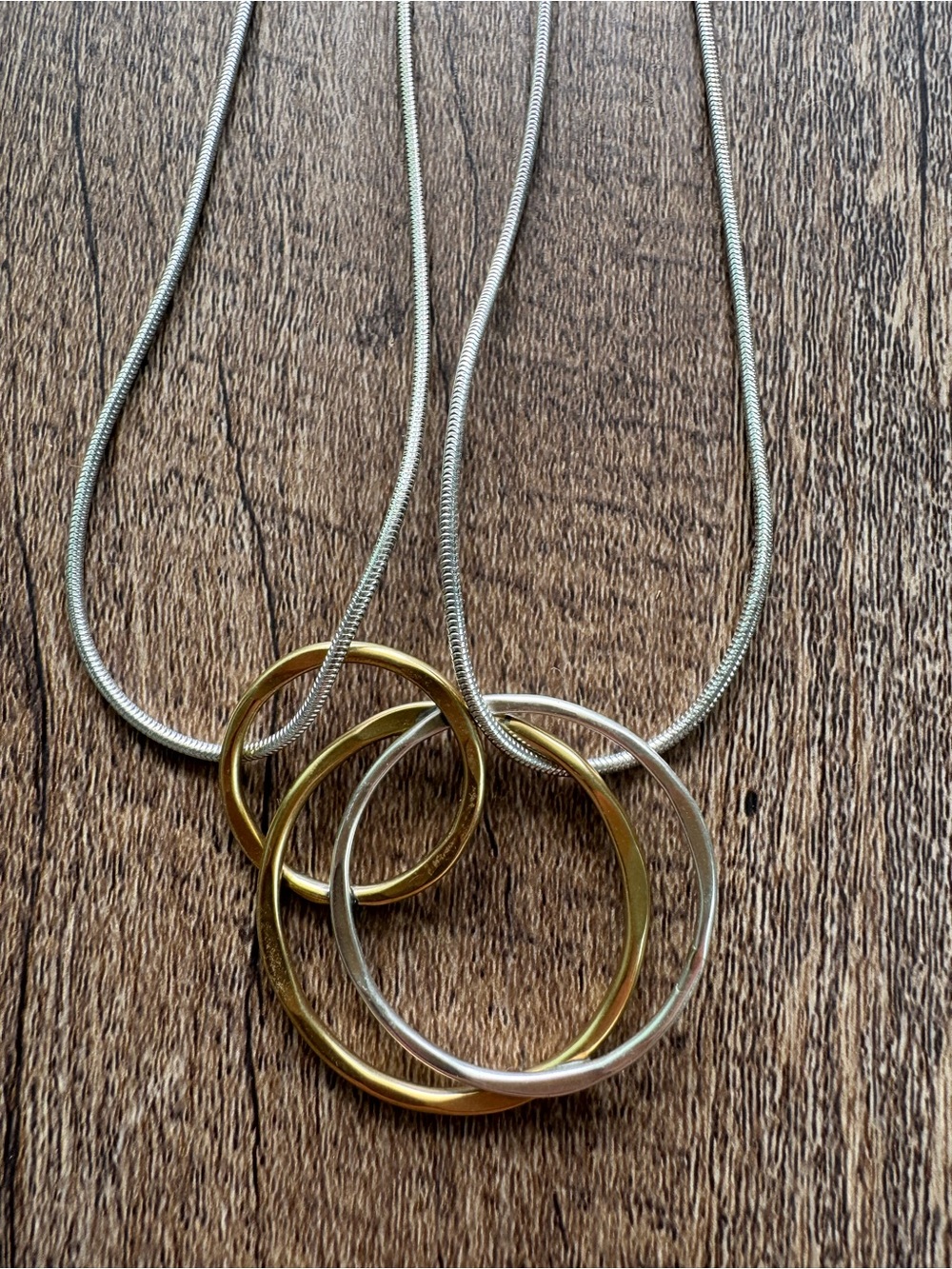 Interlocking Gold & Silver Circle Pendant Necklace - Women Jewelry